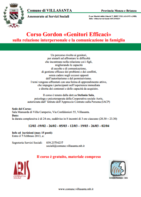 Comune di Villasanta: Corso Gordon «Genitori Efficaci» sulla relazione interpersonale e la comunicazione in famiglia